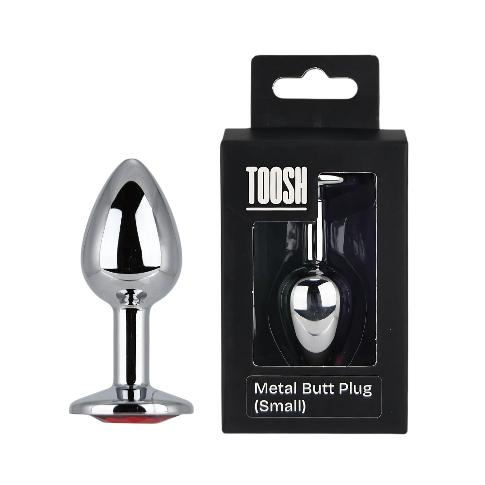 Toosh Silver Metal Butt Plug Small Red Stone