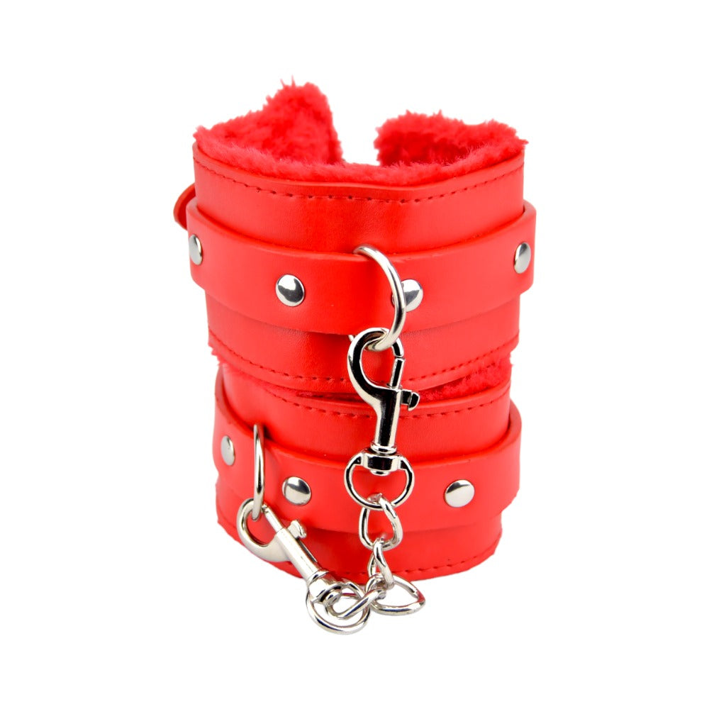 Bound to Please Furry Plush Wrist Cuffs Red